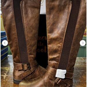 Bullboxer KAYLEY Brown Faux Leather Side Zip Round Toe Knee High Boots Women
